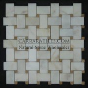 Afyon Gold Sugar Marble Basketweave Mosaic with Golden Tobacco Dots Polished